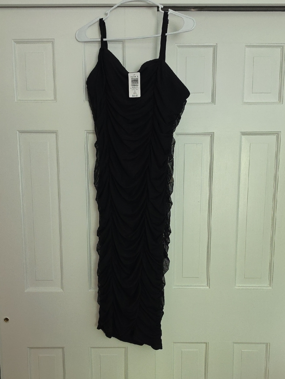 Black Ruched Slip Dress with Spaghetti Straps
